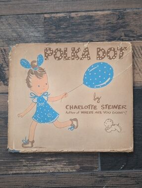 Antique Vintage Children's Book Polka Dot by Charlotte Steiner - Blue & Tan
